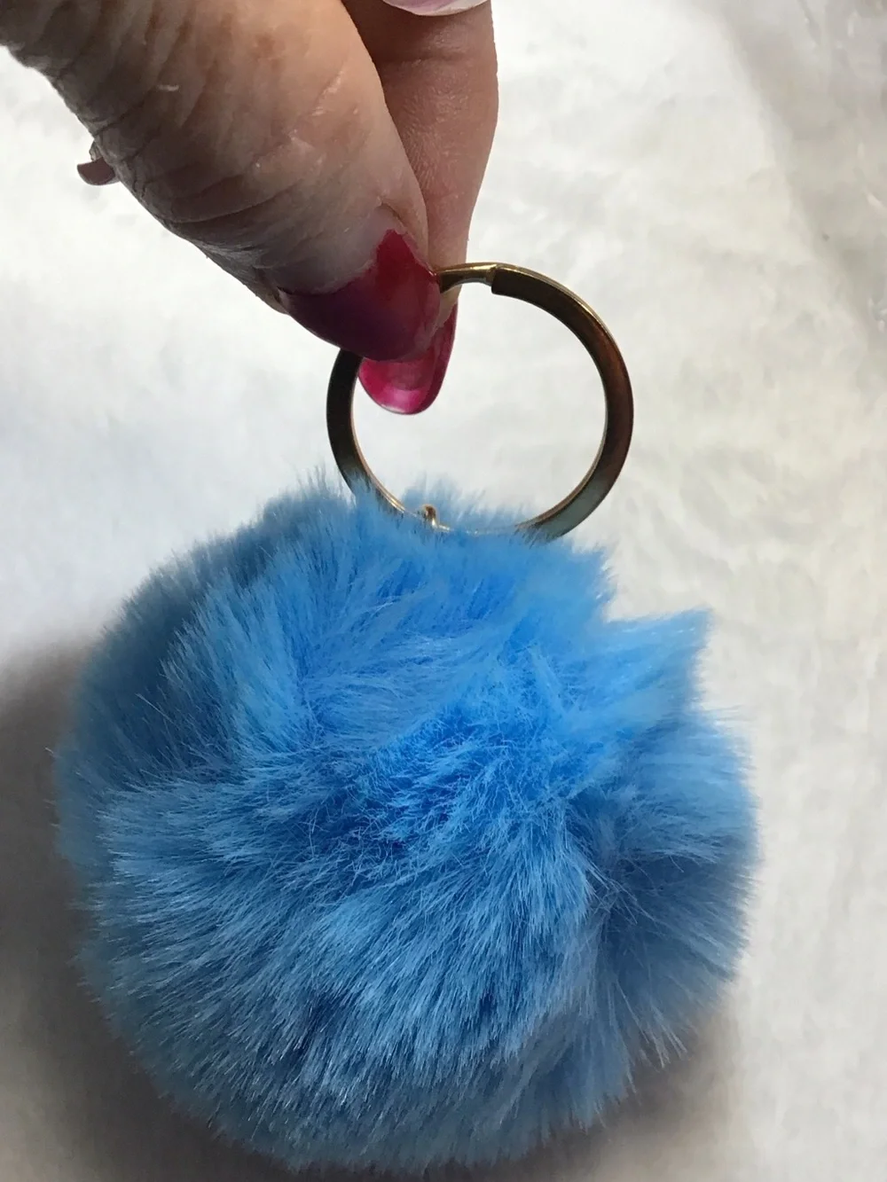 Blue Faux Fur Pom Keychain - Women's Bag Charm